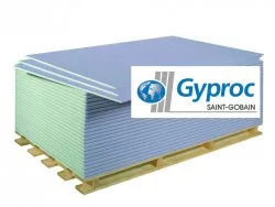Гипсокартон Gyproc стеновой влагостойкий 2500x1200x12.5 мм.